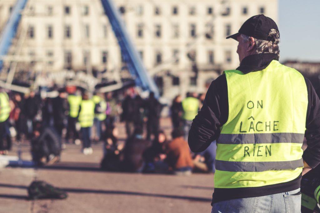 Man in yellow vest during the yellow vest moment in 2019
